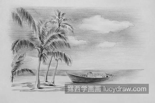 海边风景怎么画？椰子树的素描步骤有几步？