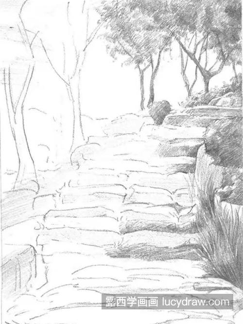 林间石阶怎么画？有哪些素描步骤？