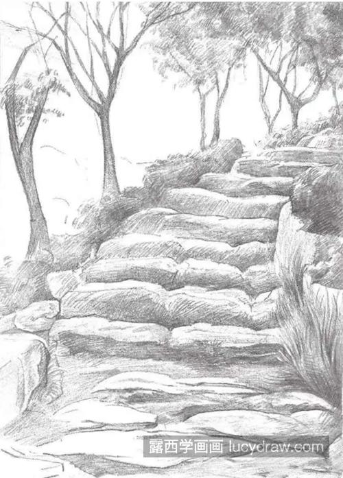 林间石阶怎么画？有哪些素描步骤？