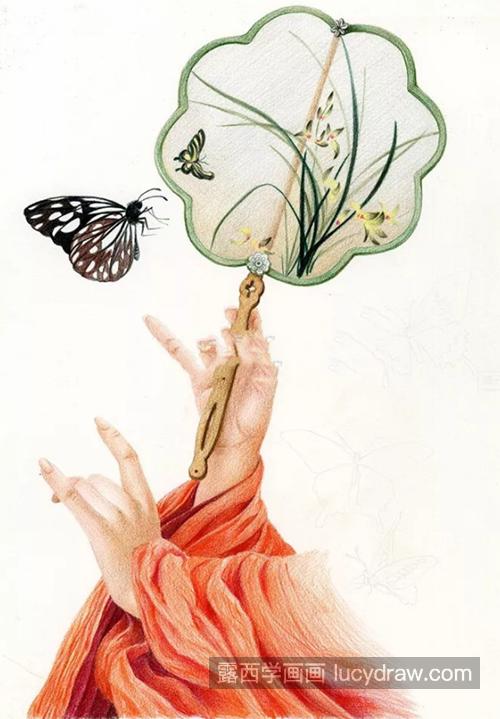 素手执扇怎么画？蝴蝶的彩铅教程是什么？