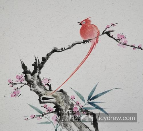 桃枝上的绶带鸟怎么画？有哪些国画步骤？