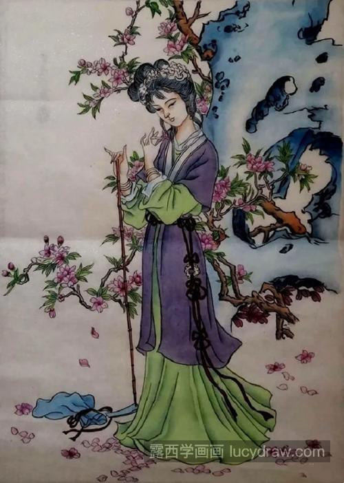 黛玉葬花怎么画？仕女工笔画教程是什么？