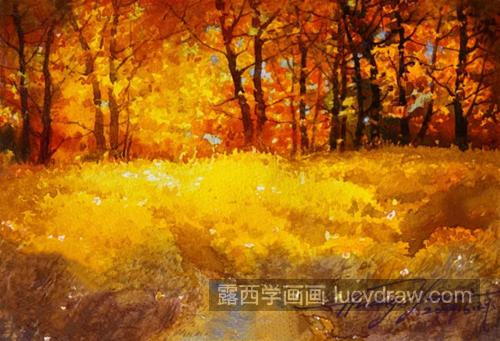 秋天树丛怎么画？秋景的水彩画法是什么？