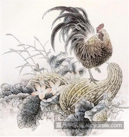 南瓜和公鸡怎么画？简单的工笔画法是什么？