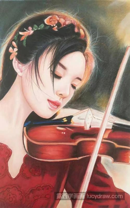 拉小提琴的女孩子怎么画？详细的彩铅画法是什么？