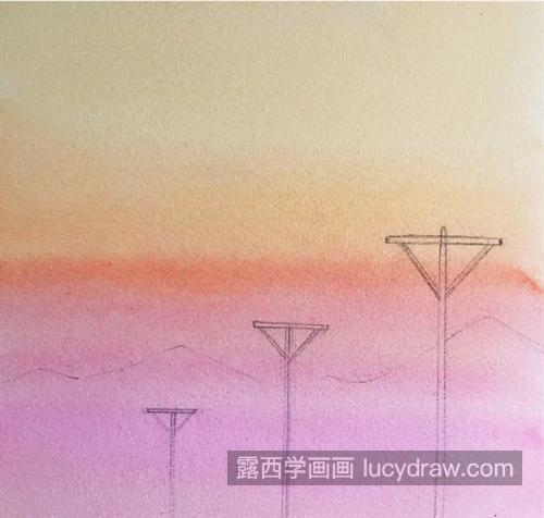 夕阳下的电线杆怎么画？水彩风景的画法是什么？