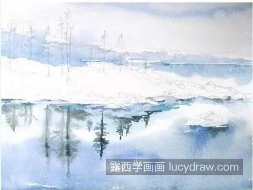 湖泊雪景怎么画？有哪些水彩步骤？