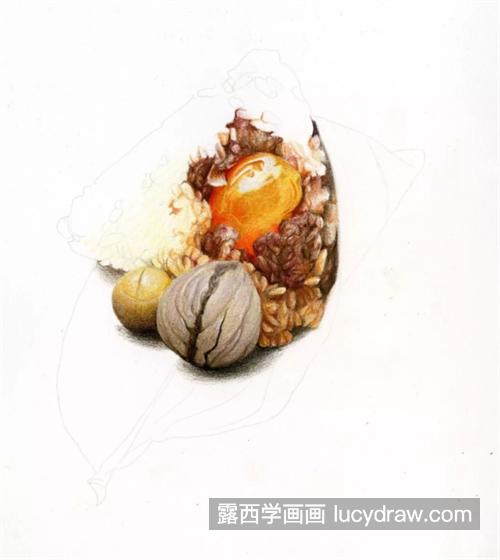 板栗蛋黄肉粽怎么画？详细的绘画过程是什么？