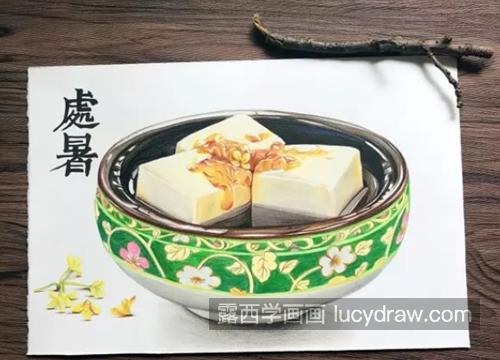 蜂蜜莲子桂花糕怎么画？教你画一道彩铅美食