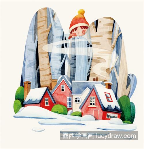 雪景房屋怎么画？详细的插画步骤有哪些？