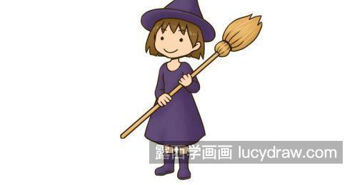 可爱彩色小女巫简笔画教程 简单可爱的小女巫怎么画