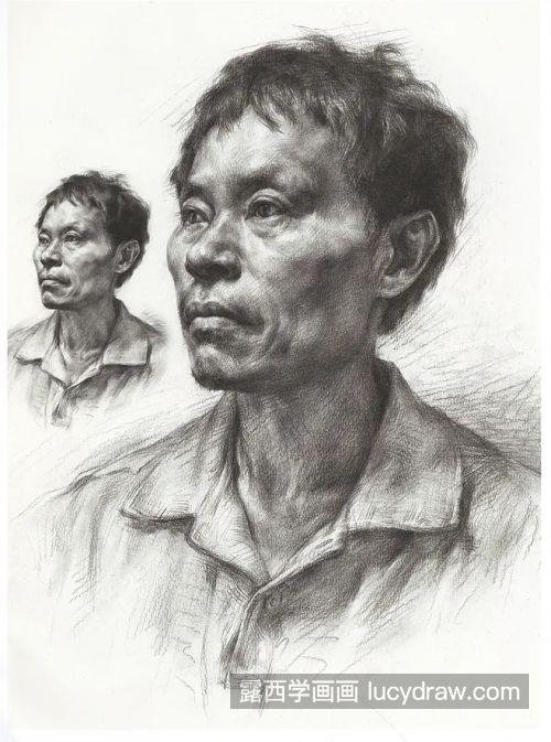 四分之三侧素描头像男老年 素描头像男老年画法教程