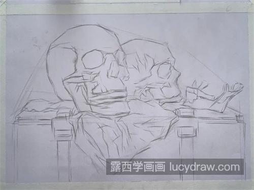 素描头骨场景刻画 静物素描头骨怎样刻画