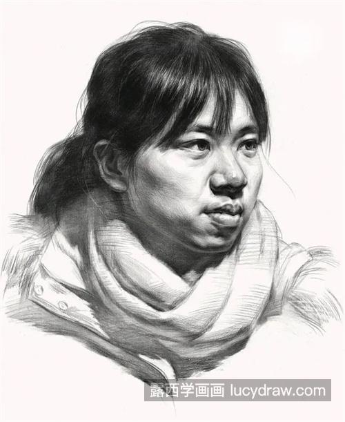 偏右的女青年的素描绘画教程 简单的素描女青年怎么绘制