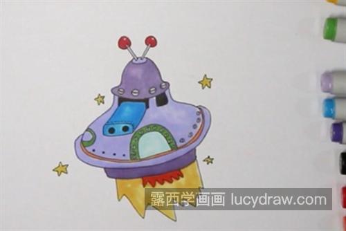神秘的宇宙飞船简笔画教程 好看的彩色简笔画教程