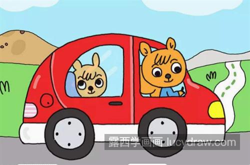儿童画可爱的小鹿开车教程 好看有趣的儿童画小鹿开车