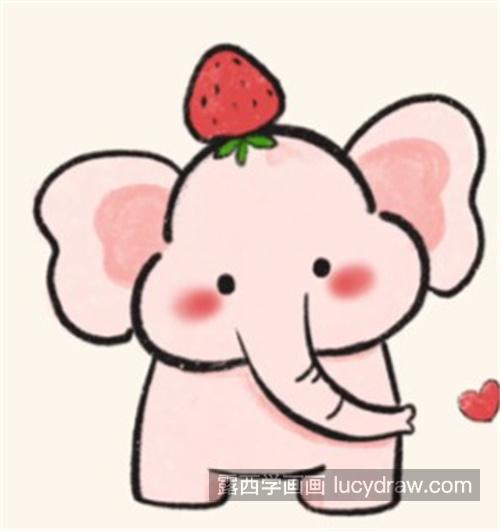 粉色超可爱的草莓小象简笔画教程 好看梦幻的小象怎么绘制