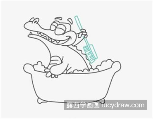 开心洗澡的小鳄鱼简笔画教程 无忧无虑的小鳄鱼简笔画怎么画