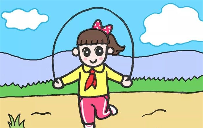 跳绳的小女孩卡通画图片