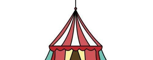 好看彩色的马戏团帐篷简笔画 手绘马戏团布置场景简笔画步骤画法