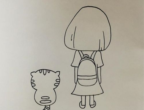 彩色小女孩小猫背影简笔画步骤 可爱小女孩和猫简笔画怎么画