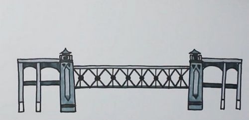 好看漂亮的武汉长江大桥简笔画教程 带颜色的武汉长江大桥简笔画怎么画