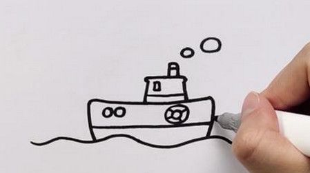 波澜壮阔的大海简笔画怎么画 带颜色的轮船简笔画教程