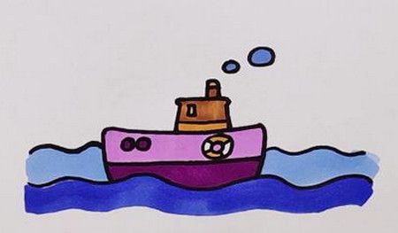 波澜壮阔的大海简笔画怎么画 带颜色的轮船简笔画教程