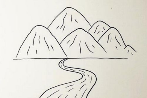 壮阔的高山和河水简笔画怎么画 大山和水的简笔画教程带步骤