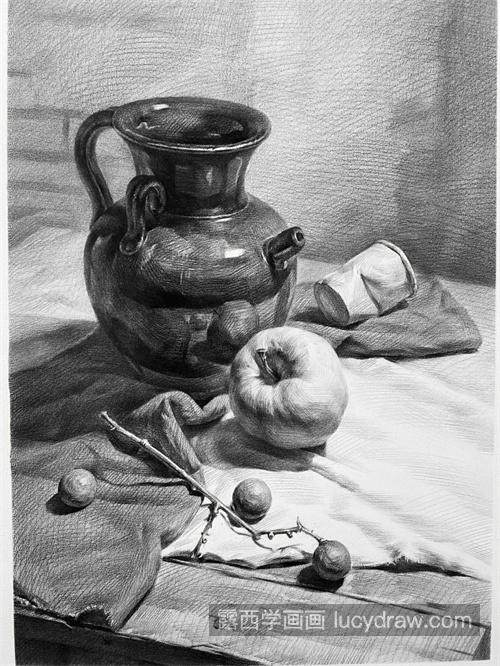 素描陶罐及周围静物的绘制教程 新手怎样学习素描静物