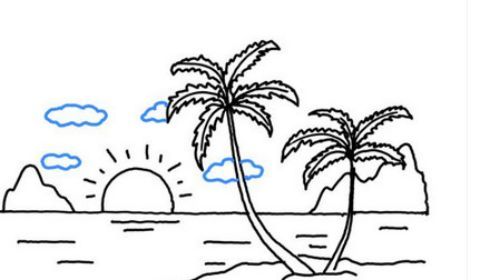 唯美好看的海边落日简笔画教程 带颜色又好看的日落的海边简笔画怎么画