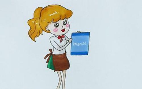 简单又漂亮的服务员简笔画绘制教程 可爱带带颜色的服务员简笔画