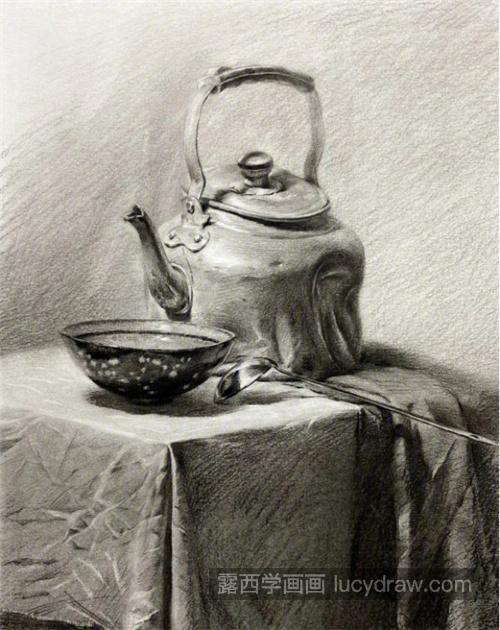 素描水壶的绘制教程 素描不锈钢水壶的教程
