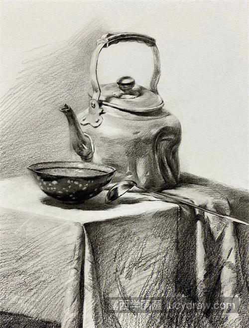 素描水壶的绘制教程 素描不锈钢水壶的教程
