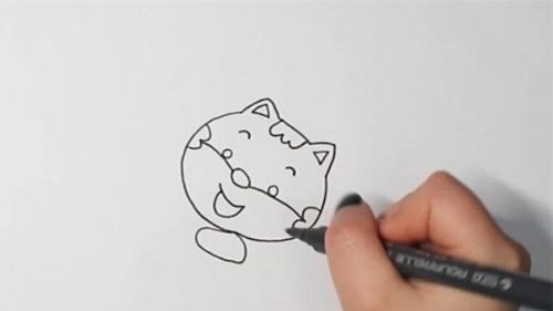 可爱的小猫钓鱼简笔画绘制教程 带颜色的小猫钓鱼简笔画带图