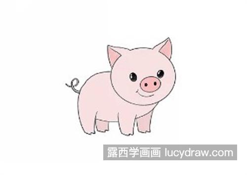 可爱的憨憨小猪简笔画怎么画 彩色的卡通小猪怎么画简单