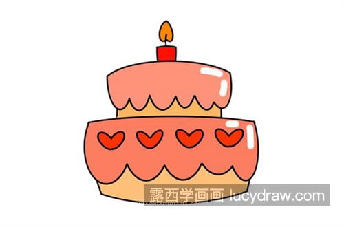 简单又漂亮生日蛋糕简笔画教程 带颜色生日蛋糕简笔画画法