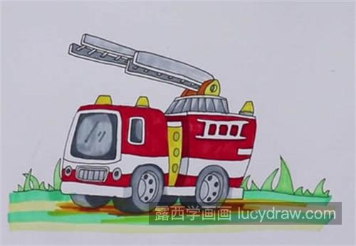 带颜色幼儿消防车简笔画图片大全 一学就会的消防车简笔画