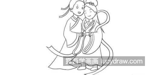 可爱彩色牛郎织女的简笔画图片大全 简单漂亮牛郎织女的简笔画教程