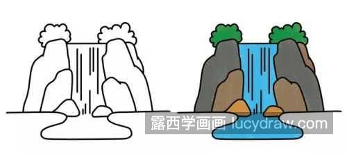 高山瀑布简笔画儿童画怎么画 可爱高山和瀑布简笔画图片大全