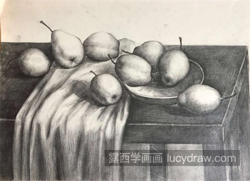 素描静物单个塑造多角度梨的练习 静物素描水果篇梨的画法