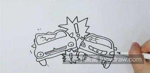 两辆车相撞的简笔画怎么画 可爱彩色撞车的简笔画图片大全