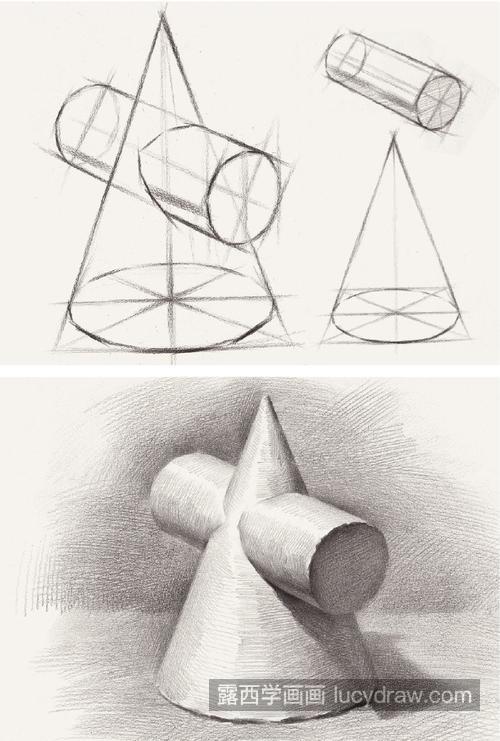 几何体组合的结构素描绘画步骤 素描单体组合入门教程