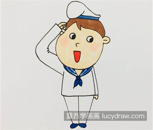 彩色简单海军简笔画儿童画教程 涂色帅气海军简笔画怎么画