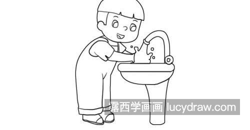 可爱卡通小朋友洗手的简笔画图片大全 彩色版小朋友洗手简笔画教学