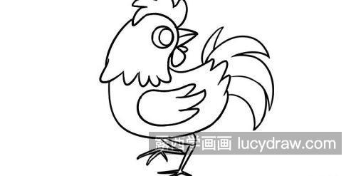 彩色涂色公鸡简笔画一步一步画法 简单又漂亮大公鸡的画法教学