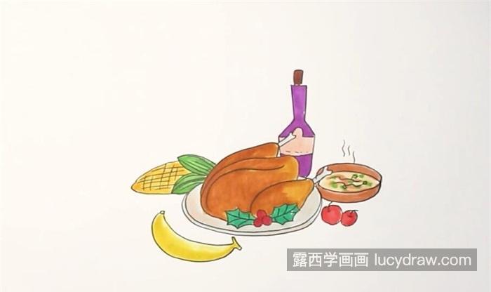 简单又漂亮丰盛的饭菜简笔画图片大全 漂亮可爱丰盛的饭菜儿童画简笔画画法
