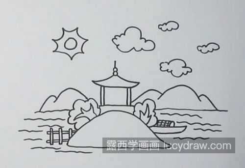 简单公园简笔画儿童画怎么画 有山有水公园简笔画画法教程