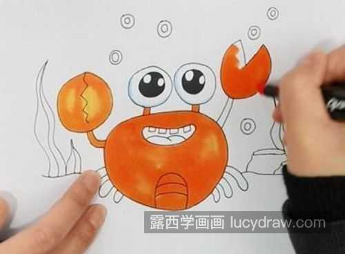 可爱涂色螃蟹简笔画教程大全 完整涂色螃蟹简笔画怎么画
