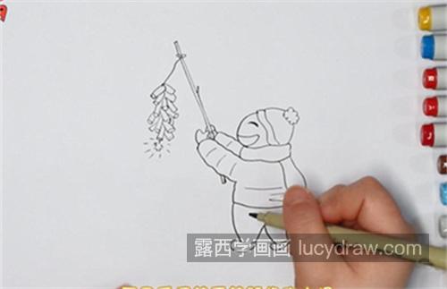 简单又漂亮小孩放鞭炮简笔画图片大全 带颜色小孩子放鞭炮简笔画教学